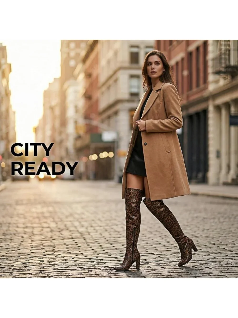 Women's Brown Thick Pointed Toe Chunky Heel Side Zipper Over The Knee High Boots